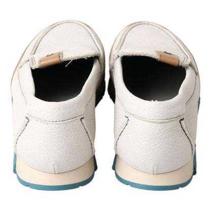 Dolce & Gabbana White Leather Loafers Moccasins Shoes Dolce & Gabbana