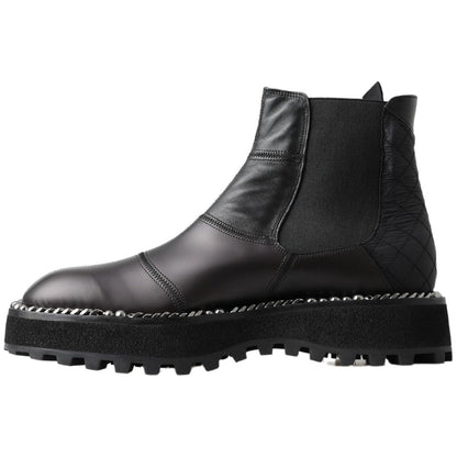 Dolce & Gabbana Black Leather Slip on Stretch Boots Dolce & Gabbana