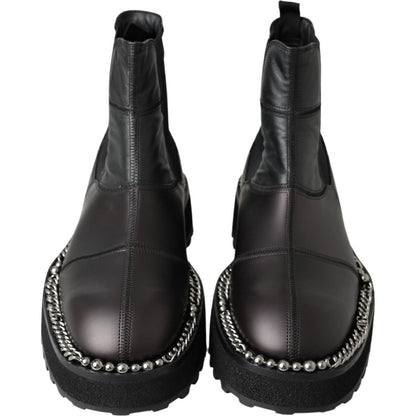 Dolce & Gabbana Black Leather Slip on Stretch Boots Dolce & Gabbana