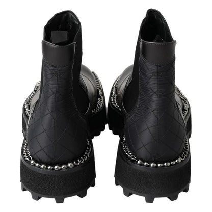 Dolce & Gabbana Black Leather Slip on Stretch Boots Dolce & Gabbana