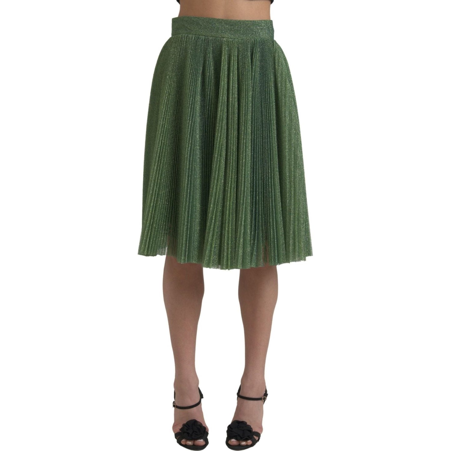 Dolce & Gabbana Metallic Green High Waist A-line Pleated Skirt Dolce & Gabbana