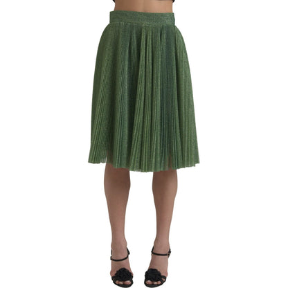 Dolce & Gabbana Metallic Green High Waist A-line Pleated Skirt Dolce & Gabbana