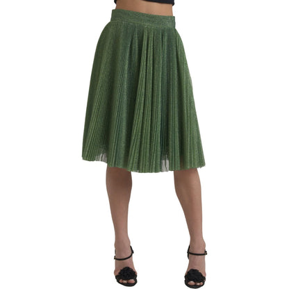 Dolce & Gabbana Metallic Green High Waist A-line Pleated Skirt Dolce & Gabbana