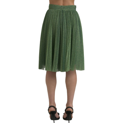 Dolce & Gabbana Metallic Green High Waist A-line Pleated Skirt Dolce & Gabbana