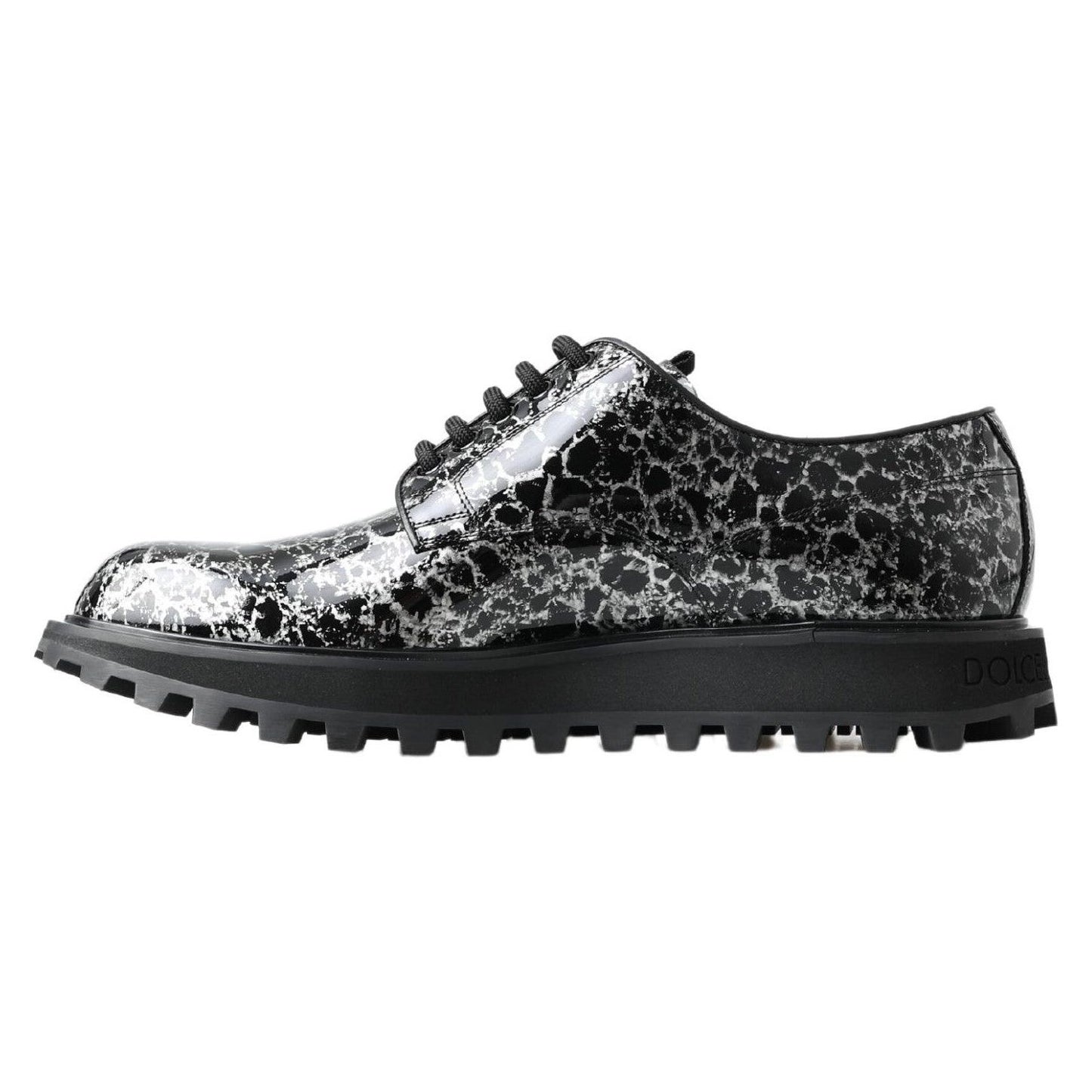Dolce & Gabbana Black White Derby Patent Leather Shoes Dolce & Gabbana