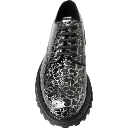 Dolce & Gabbana Black White Derby Patent Leather Shoes Dolce & Gabbana