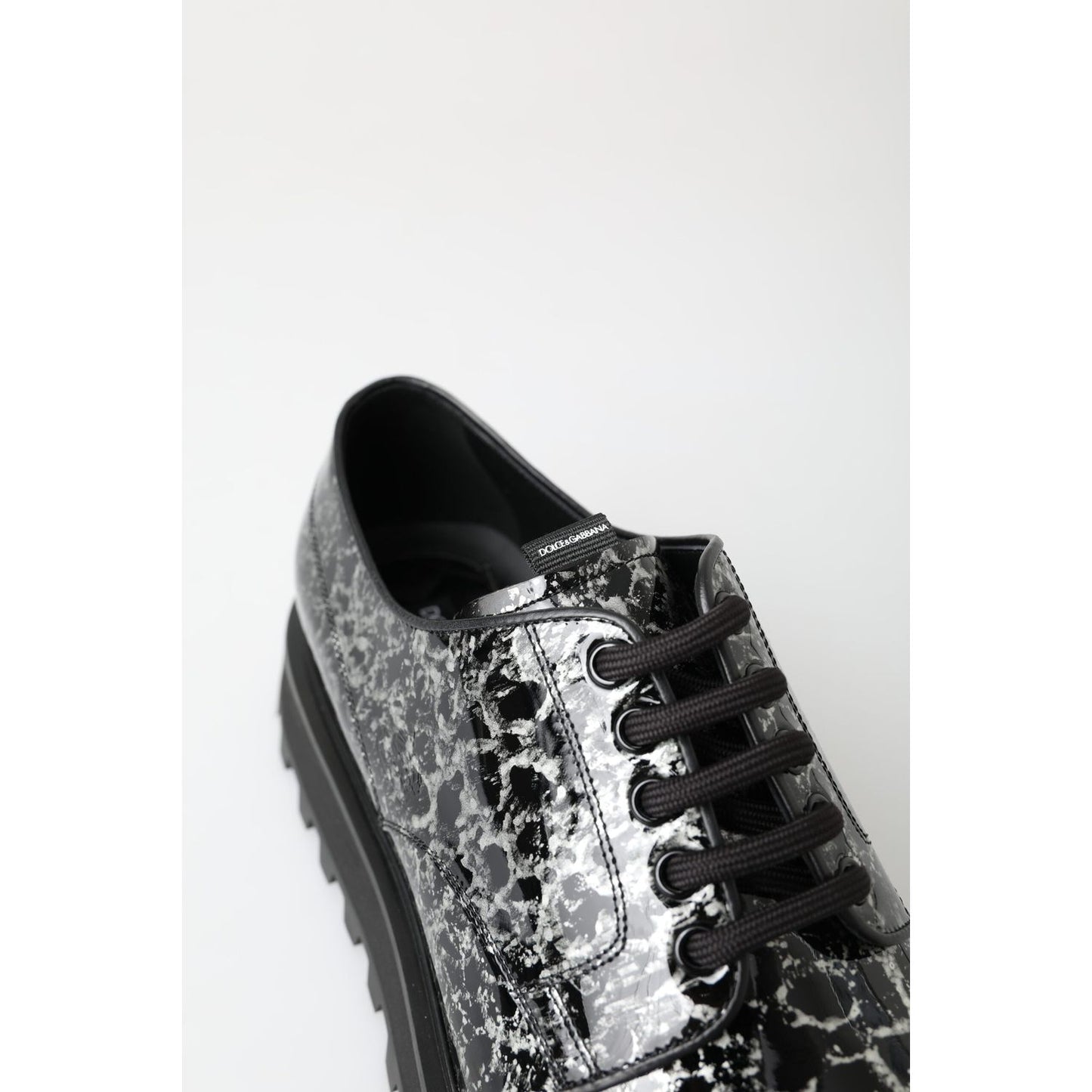 Dolce & Gabbana Black White Derby Patent Leather Shoes Dolce & Gabbana
