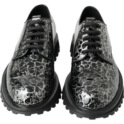 Dolce & Gabbana Black White Derby Patent Leather Shoes Dolce & Gabbana