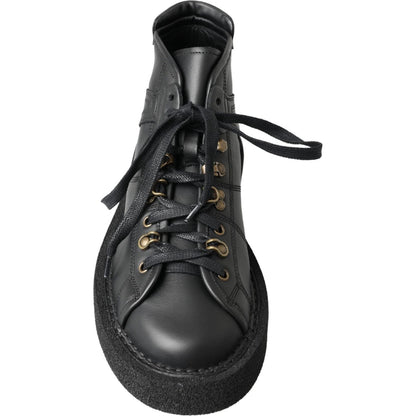 Dolce & Gabbana Black Leather Slip on Stretch Boots Dolce & Gabbana