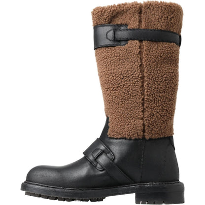 Dolce & Gabbana Black Leather Brown Shearling Boots Dolce & Gabbana
