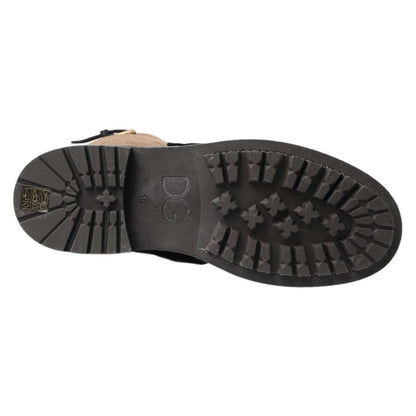 Dolce & Gabbana Black Leather Brown Shearling Boots Dolce & Gabbana