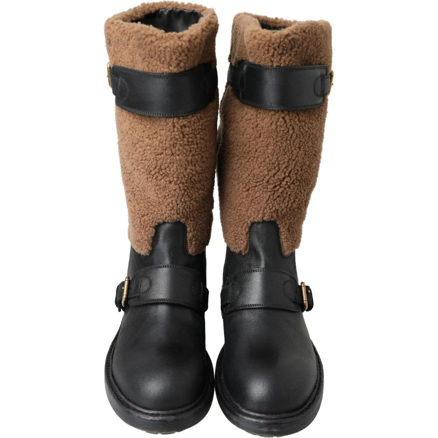 Dolce & Gabbana Black Leather Brown Shearling Boots Dolce & Gabbana