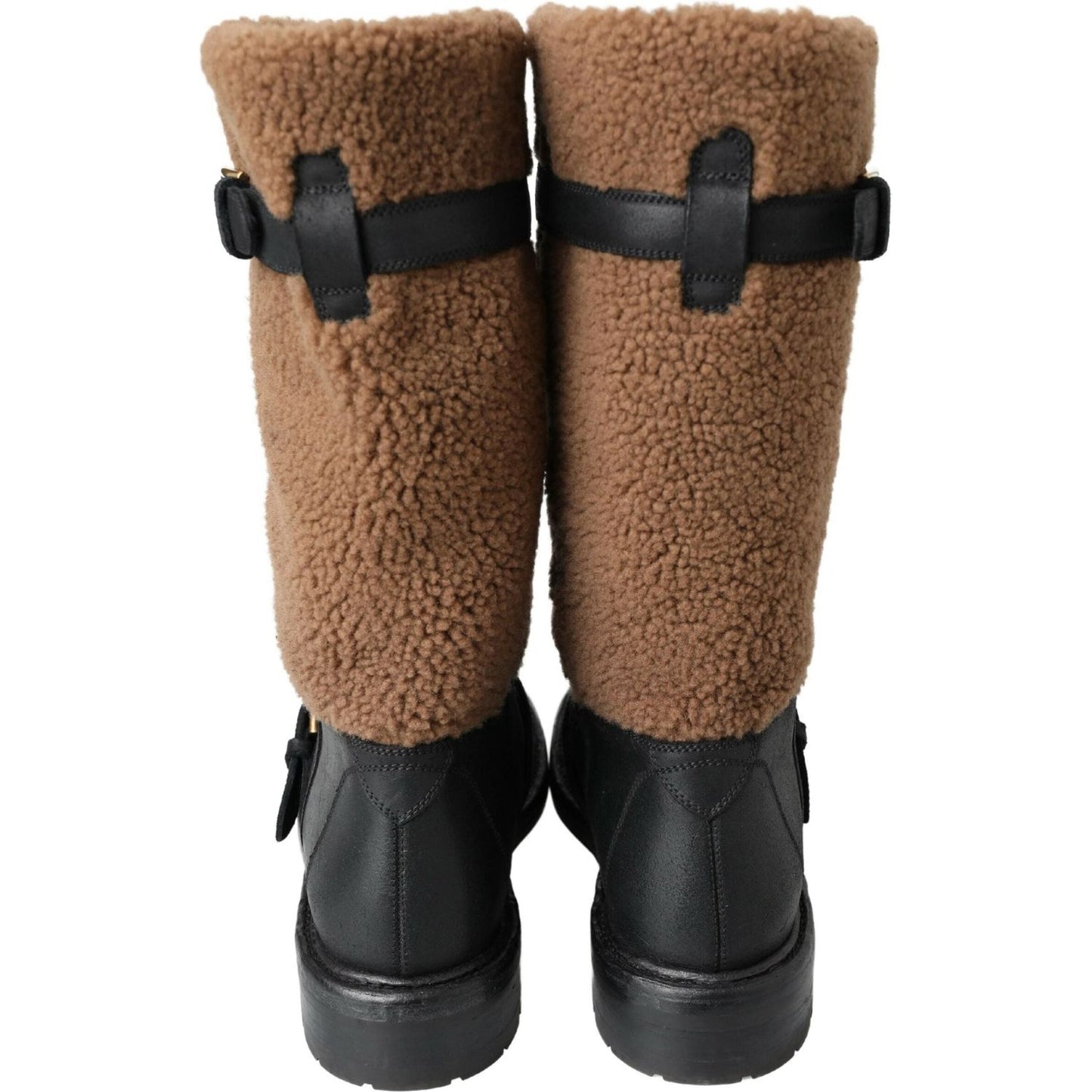 Dolce & Gabbana Black Leather Brown Shearling Boots Dolce & Gabbana