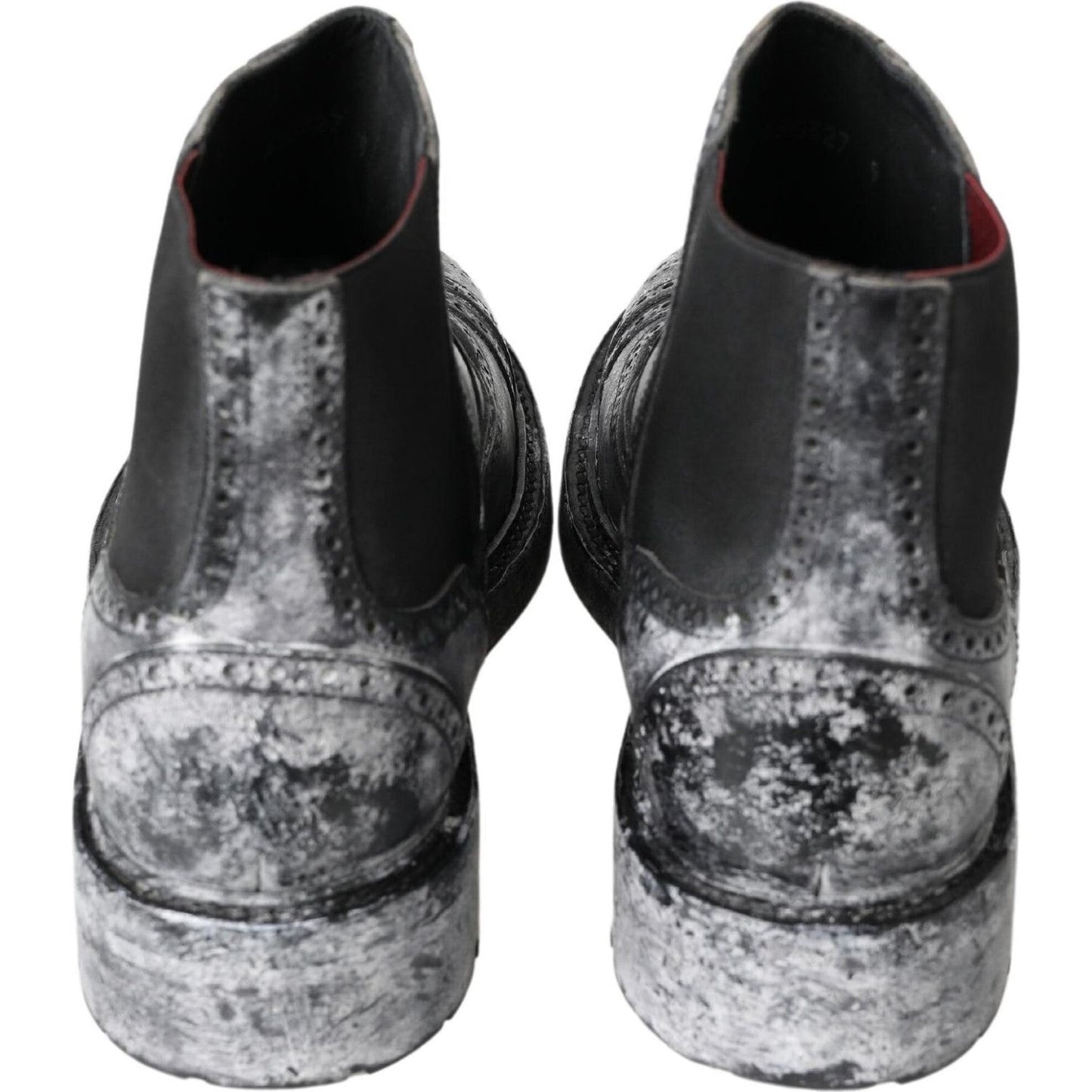 Dolce & Gabbana Black Gray Leather Ankle Boots Dolce & Gabbana