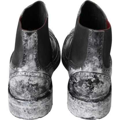 Dolce & Gabbana Black Gray Leather Ankle Boots Dolce & Gabbana