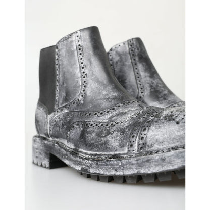 Dolce & Gabbana Black Gray Leather Ankle Boots Dolce & Gabbana