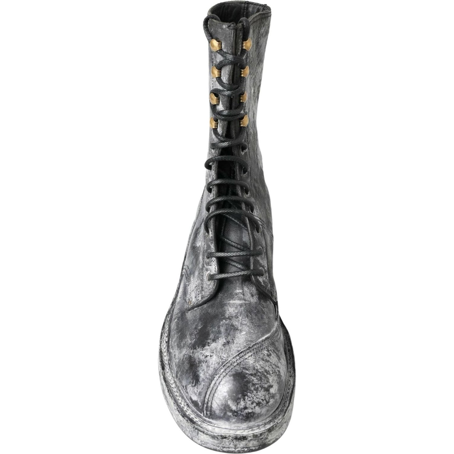 Dolce & Gabbana Black Gray Leather Mid Calf Boots Shoes Dolce & Gabbana