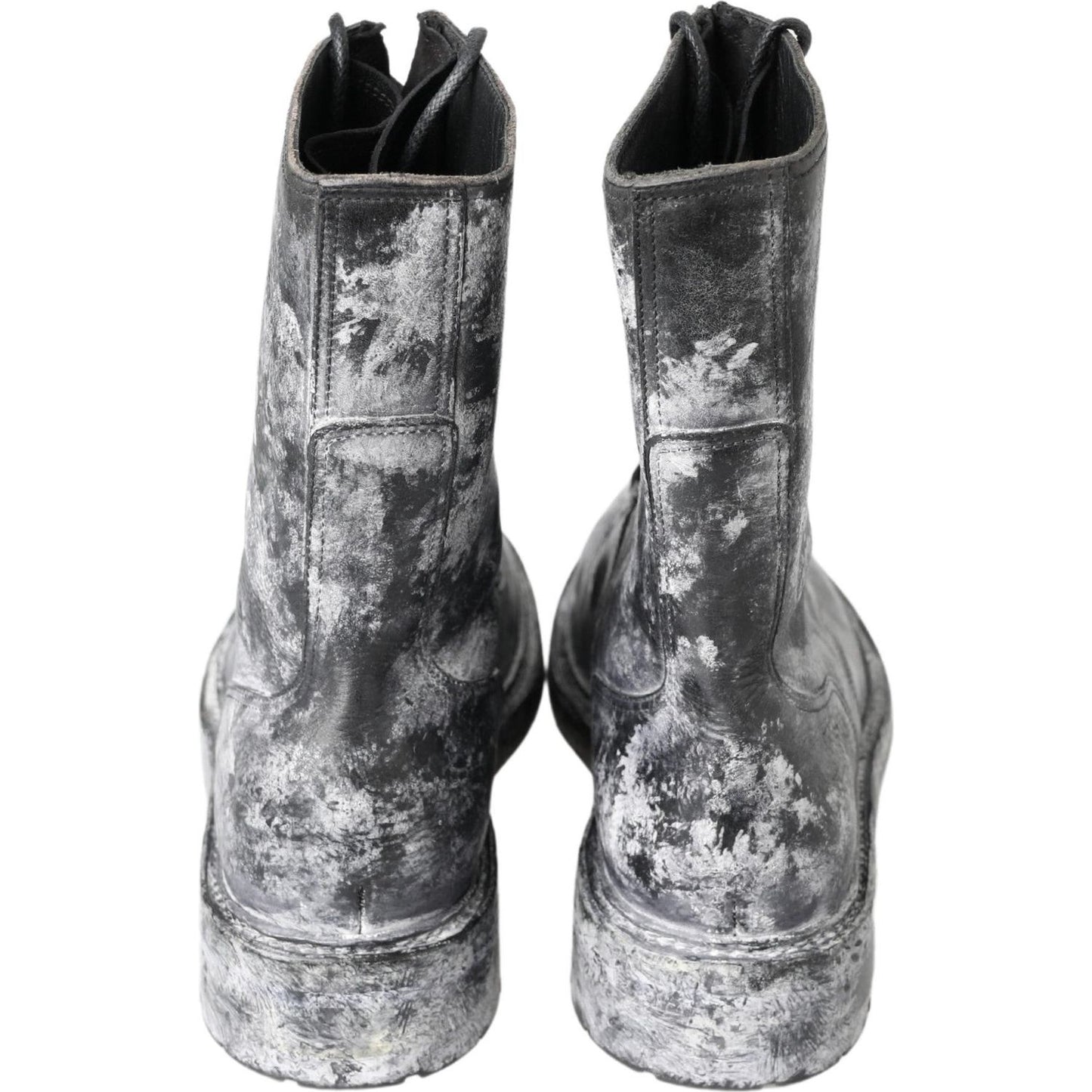 Dolce & Gabbana Black Gray Leather Mid Calf Boots Shoes Dolce & Gabbana