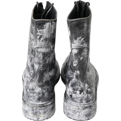 Dolce & Gabbana Black Gray Leather Mid Calf Boots Shoes Dolce & Gabbana