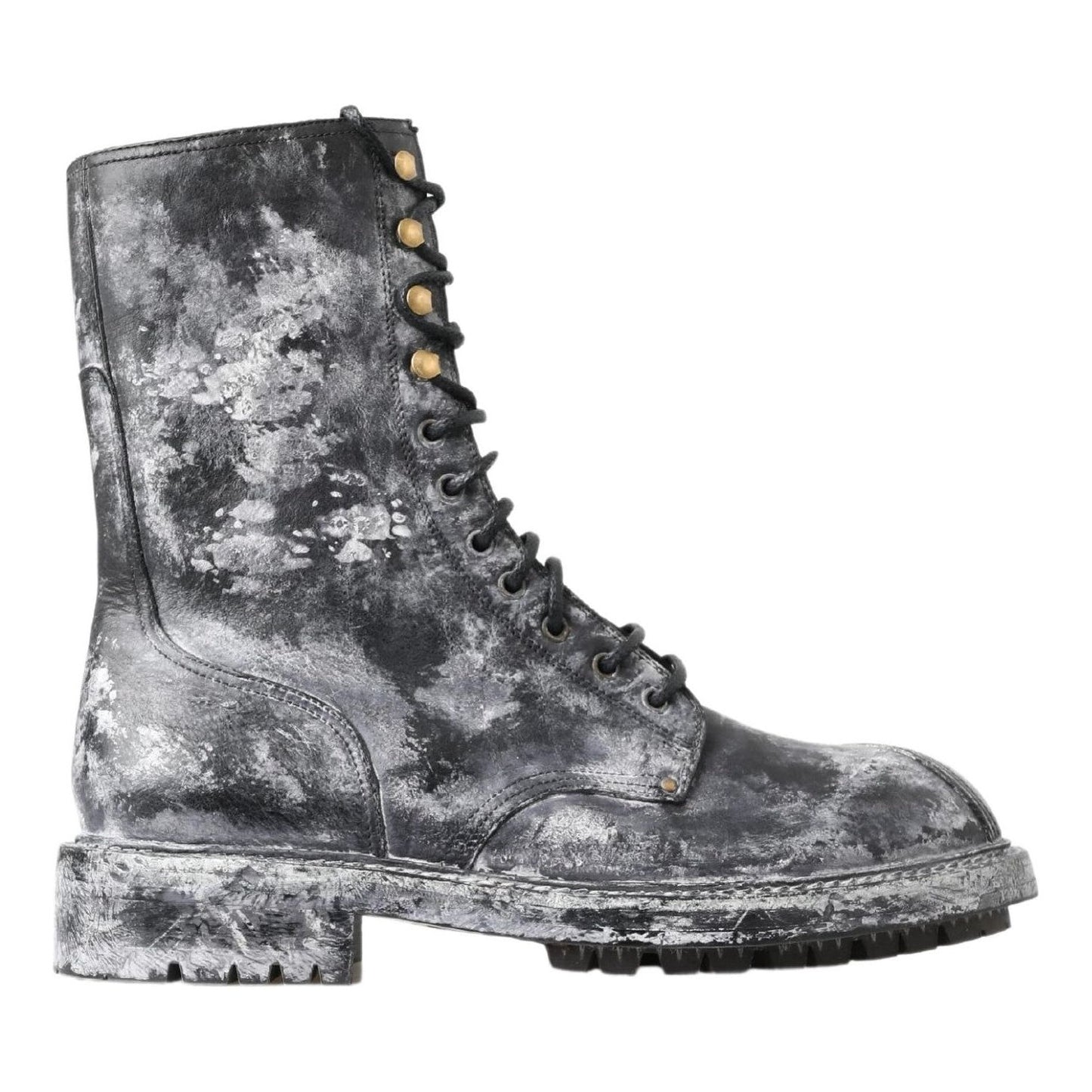 Dolce & Gabbana Black Gray Leather Mid Calf Boots Shoes Dolce & Gabbana