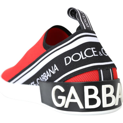 Dolce & Gabbana Red White Flat Sneakers Loafers Shoes Dolce & Gabbana
