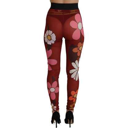Dolce & Gabbana Red Floral Leggings Stretch Waist Pants Dolce & Gabbana