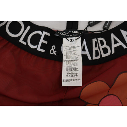 Dolce & Gabbana Red Floral Leggings Stretch Waist Pants Dolce & Gabbana
