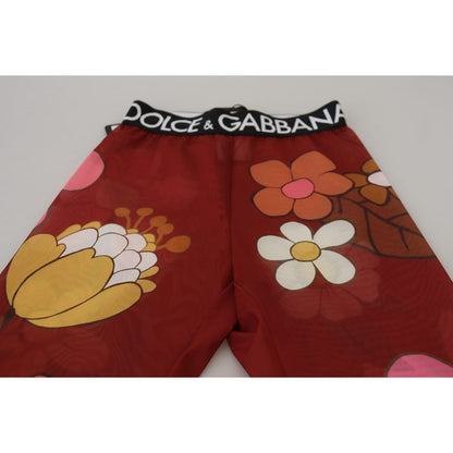 Dolce & Gabbana Red Floral Leggings Stretch Waist Pants Dolce & Gabbana