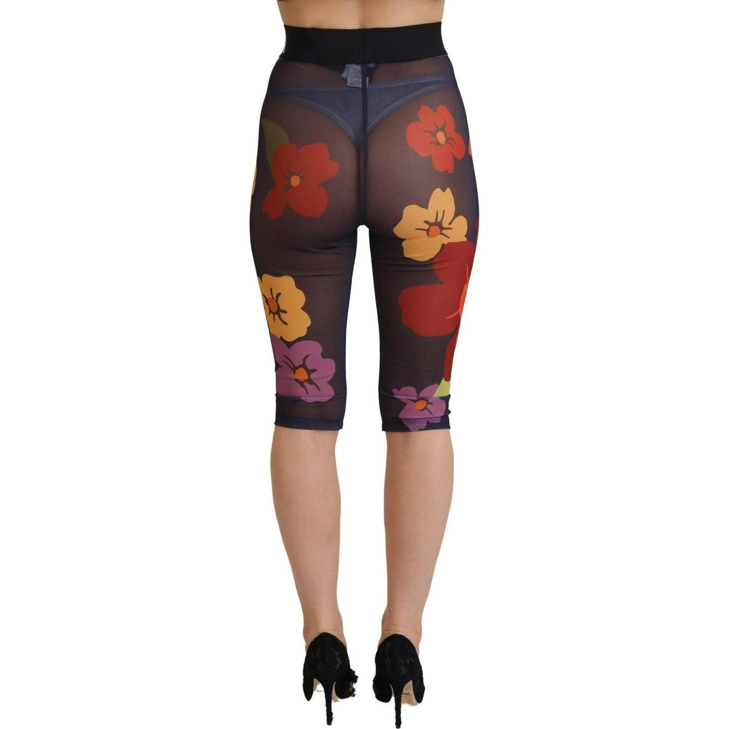 Dolce & Gabbana Black Floral Leggings Stretch Waist Pants Dolce & Gabbana