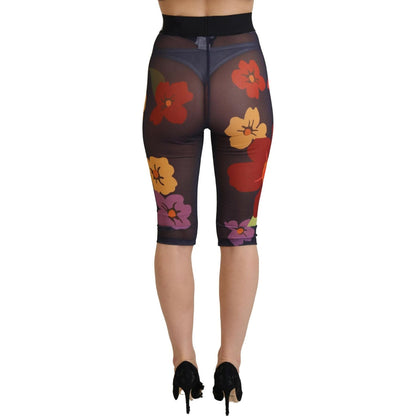 Dolce & Gabbana Black Floral Leggings Stretch Waist Pants Dolce & Gabbana
