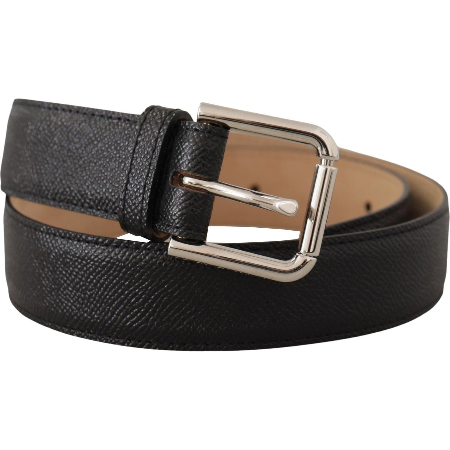 Dolce & Gabbana Black Calf Leather Brown Backend Metal Buckle Belt Dolce & Gabbana