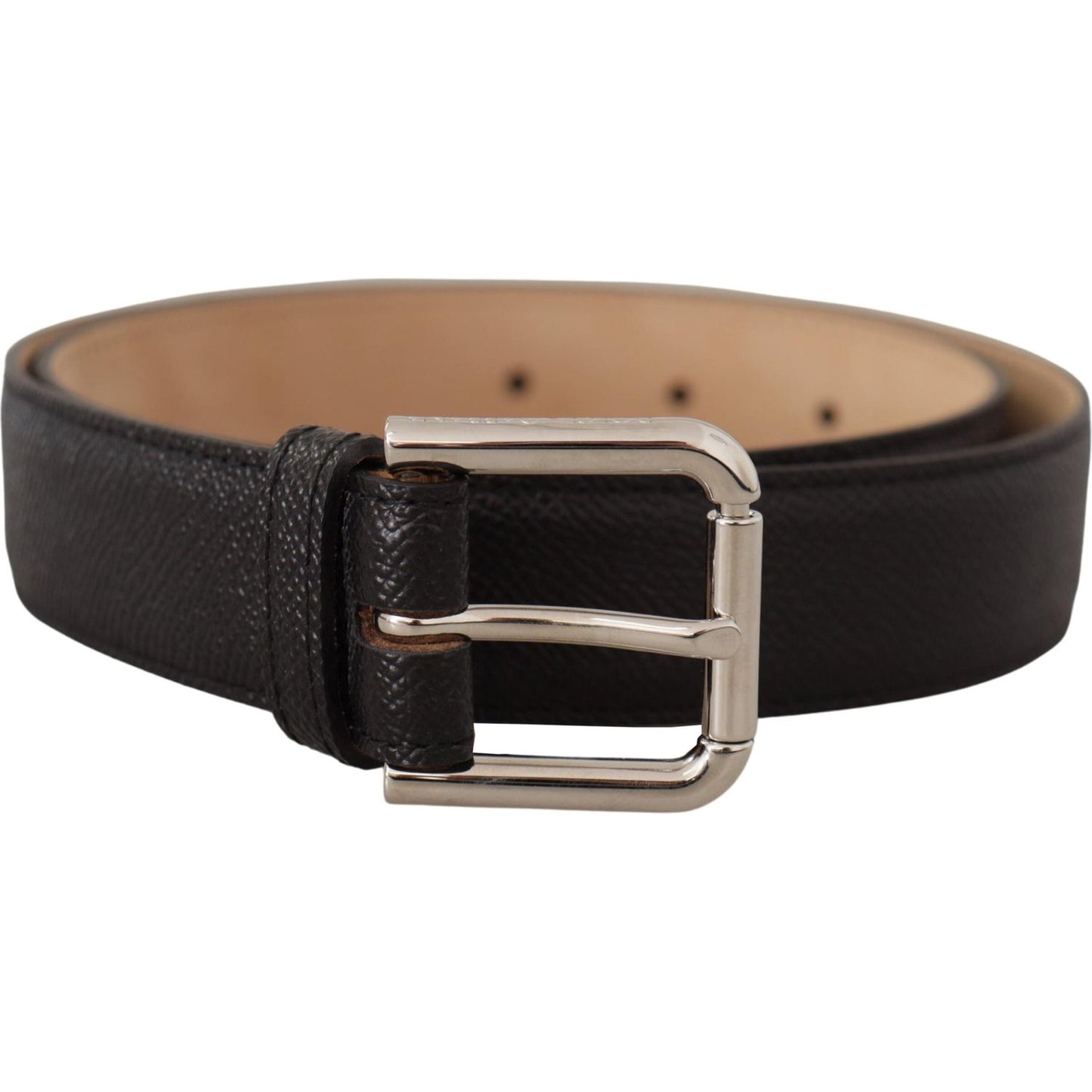 Dolce & Gabbana Black Calf Leather Brown Backend Metal Buckle Belt Dolce & Gabbana