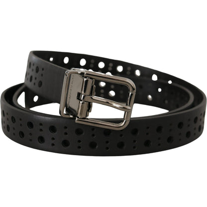 Dolce & Gabbana Black Calf Leather Perforated Metal Buckle Belt Dolce & Gabbana