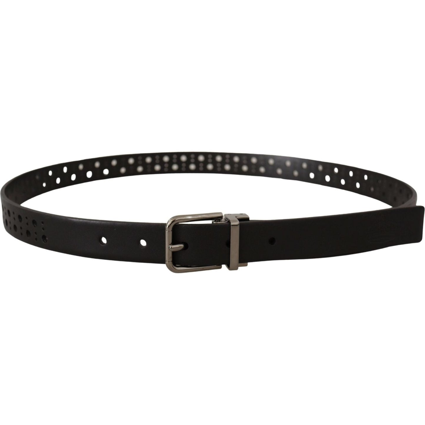 Dolce & Gabbana Black Calf Leather Perforated Metal Buckle Belt Dolce & Gabbana