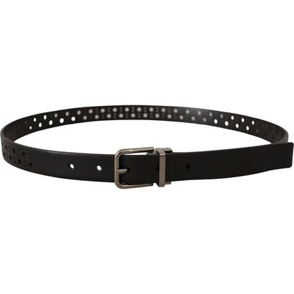 Dolce & Gabbana Black Calf Leather Perforated Metal Buckle Belt Dolce & Gabbana
