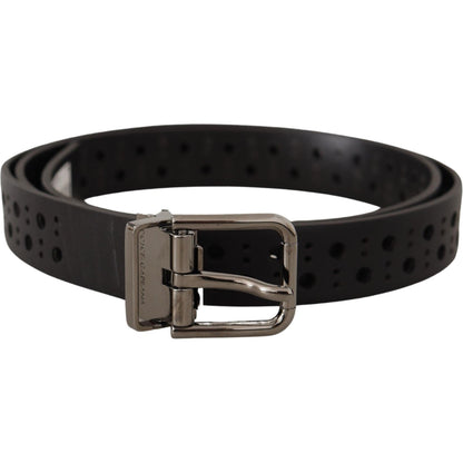 Dolce & Gabbana Black Calf Leather Perforated Metal Buckle Belt Dolce & Gabbana