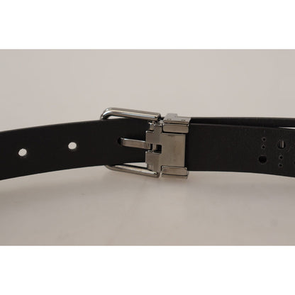 Dolce & Gabbana Black Calf Leather Perforated Metal Buckle Belt Dolce & Gabbana