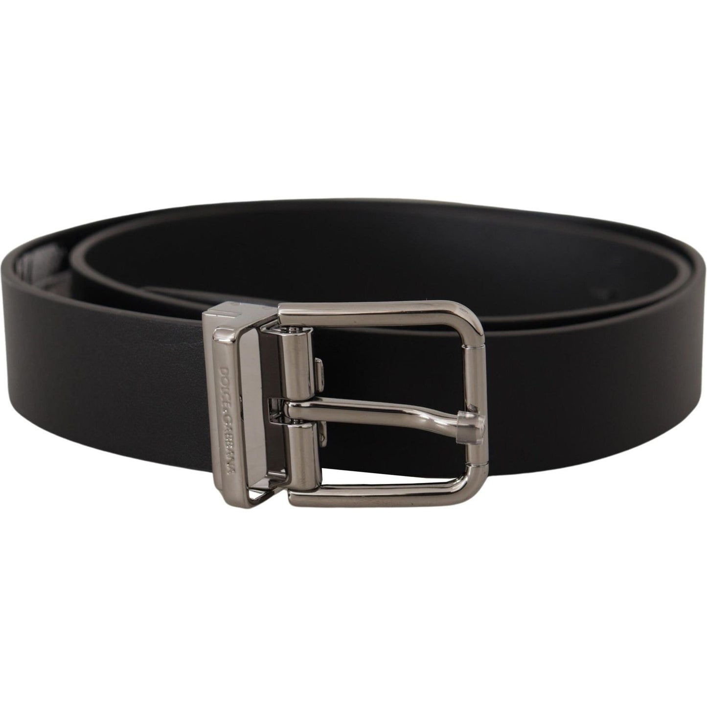 Dolce & Gabbana Black Calf Leather Logo Engraved Metal Buckle Belt Dolce & Gabbana
