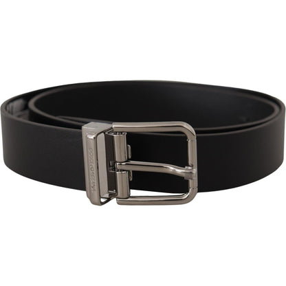 Dolce & Gabbana Black Calf Leather Logo Engraved Metal Buckle Belt Dolce & Gabbana