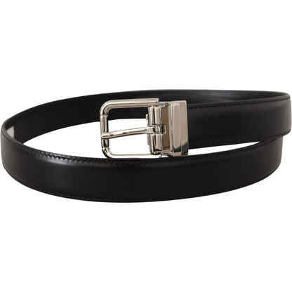 Dolce & Gabbana Black Calf Leather Logo Engraved Metal Buckle Belt Dolce & Gabbana