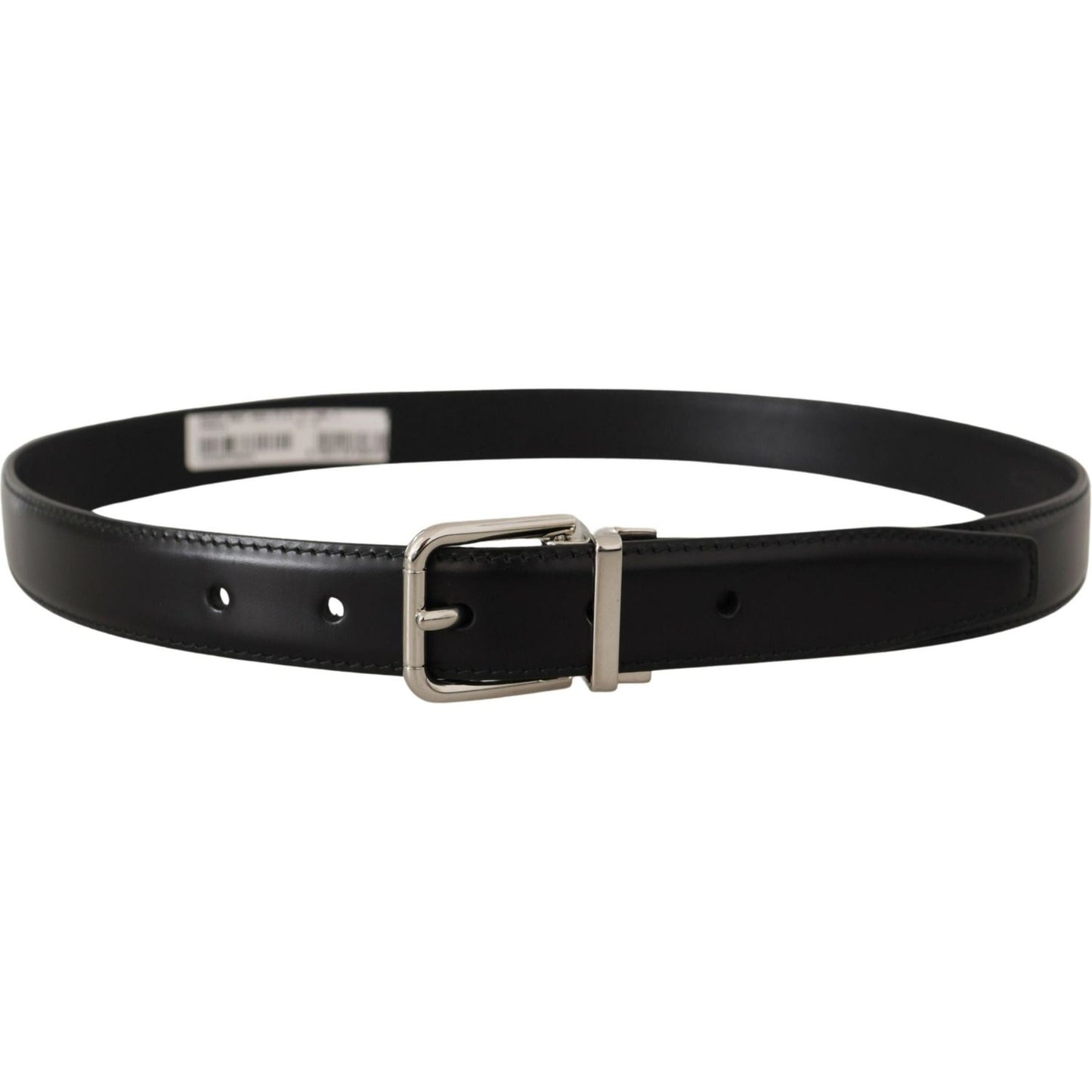 Dolce & Gabbana Black Calf Leather Logo Engraved Metal Buckle Belt Dolce & Gabbana