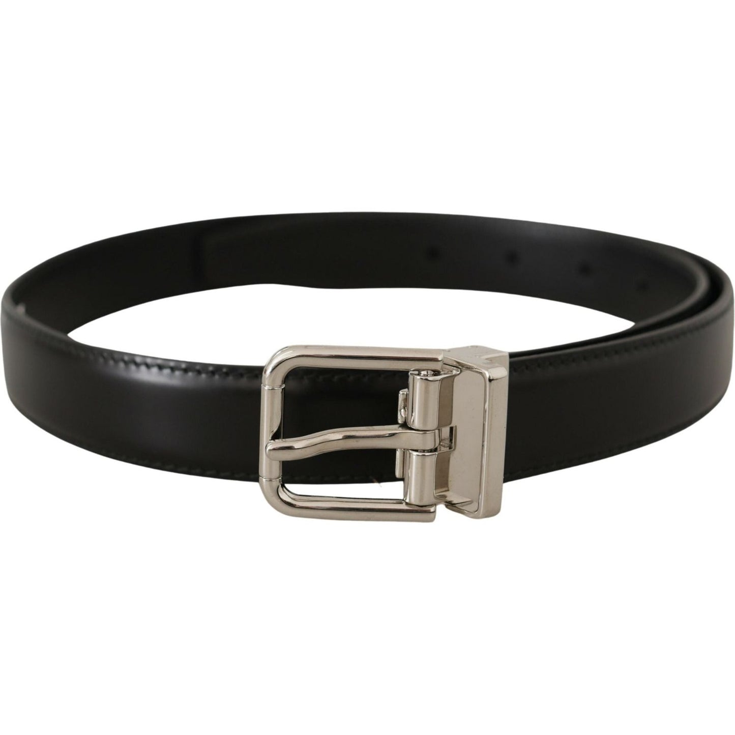 Dolce & Gabbana Black Calf Leather Logo Engraved Metal Buckle Belt Dolce & Gabbana