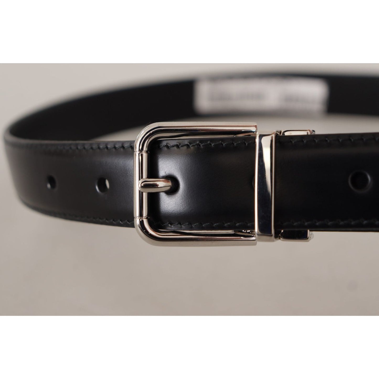Dolce & Gabbana Black Calf Leather Logo Engraved Metal Buckle Belt Dolce & Gabbana