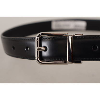 Dolce & Gabbana Black Calf Leather Logo Engraved Metal Buckle Belt Dolce & Gabbana