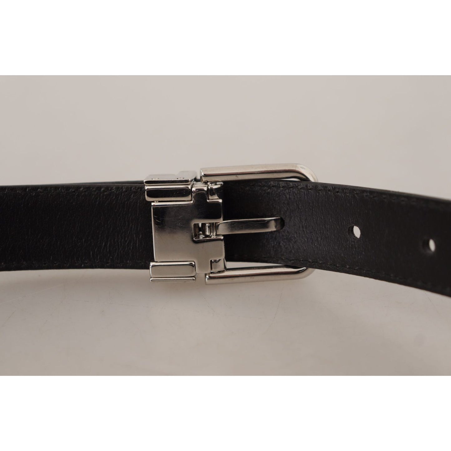 Dolce & Gabbana Black Calf Leather Logo Engraved Metal Buckle Belt Dolce & Gabbana