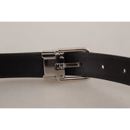 Dolce & Gabbana Black Calf Leather Logo Engraved Metal Buckle Belt Dolce & Gabbana