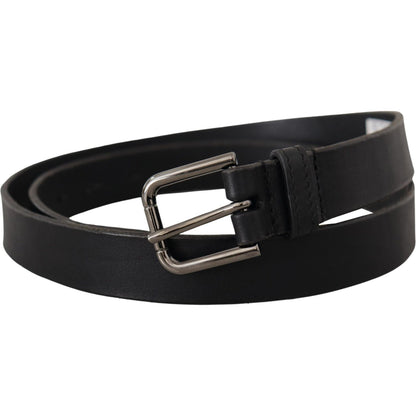 Dolce & Gabbana Black Calf Leather Logo Engraved Metal Buckle Belt Dolce & Gabbana