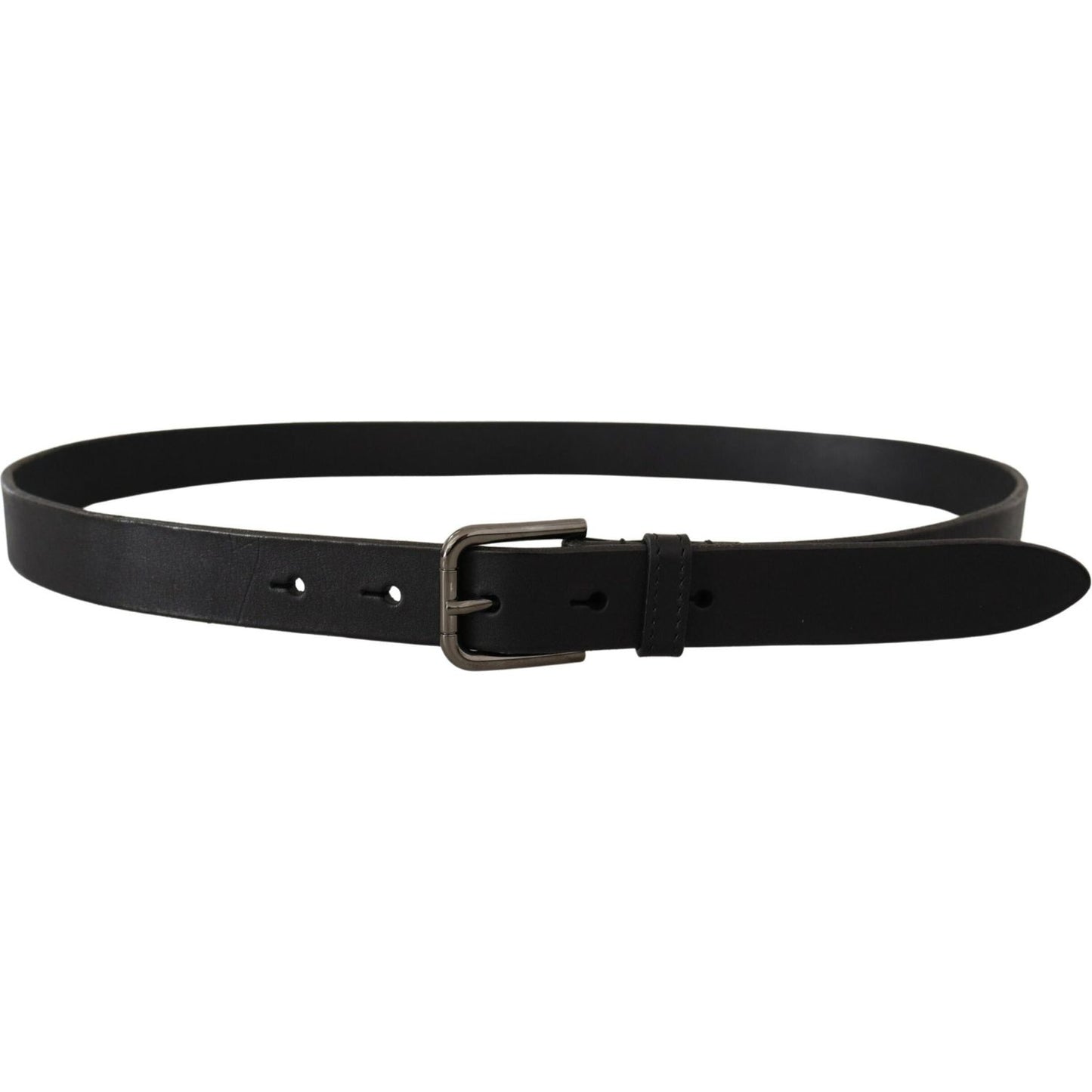 Dolce & Gabbana Black Calf Leather Logo Engraved Metal Buckle Belt Dolce & Gabbana
