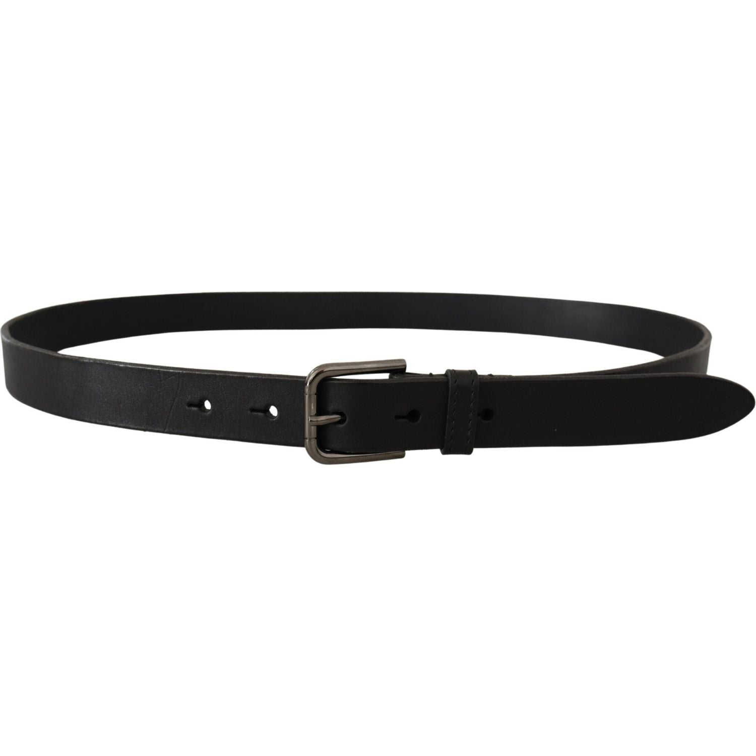 Dolce & Gabbana Black Calf Leather Logo Engraved Metal Buckle Belt