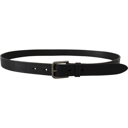 Dolce & Gabbana Black Calf Leather Logo Engraved Metal Buckle Belt Dolce & Gabbana